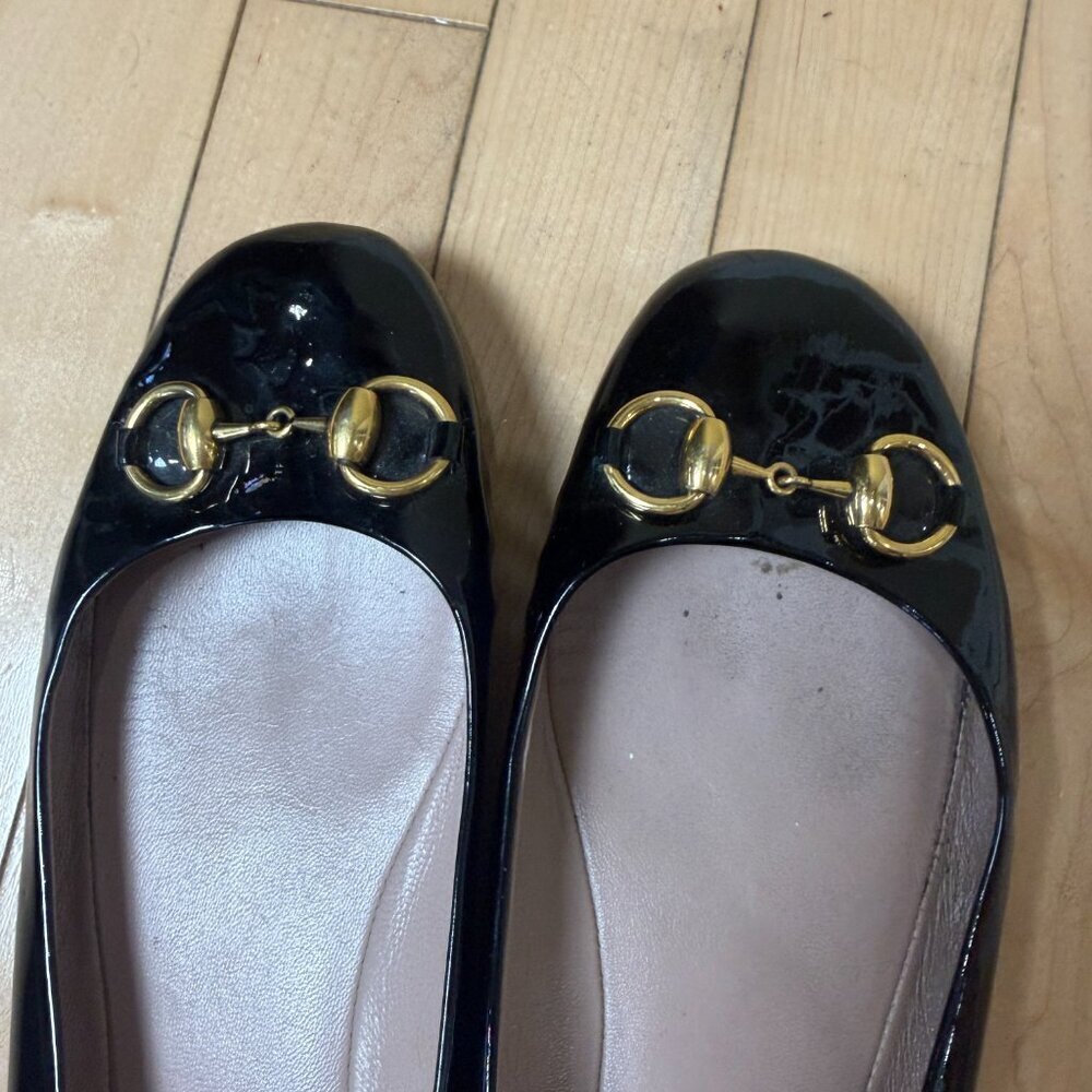 Authentic GUCCI black patent leather ballet flats with horsebit detail size 39 - Picture 6 of 11